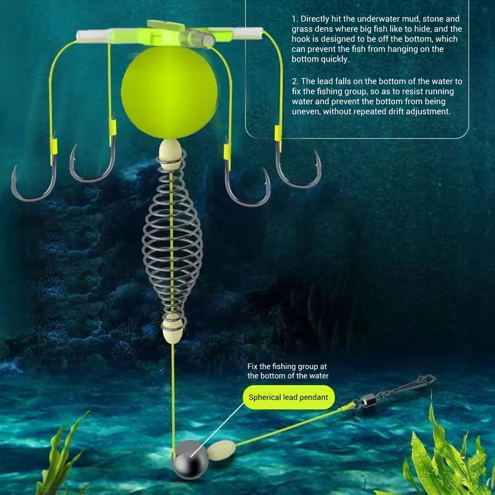 Anti Bottom Spring Hook Bait Cage 4-prong Tangle-free Fishing Rig With Current Resistance For Freshwater Fishing Hook Bait Cage