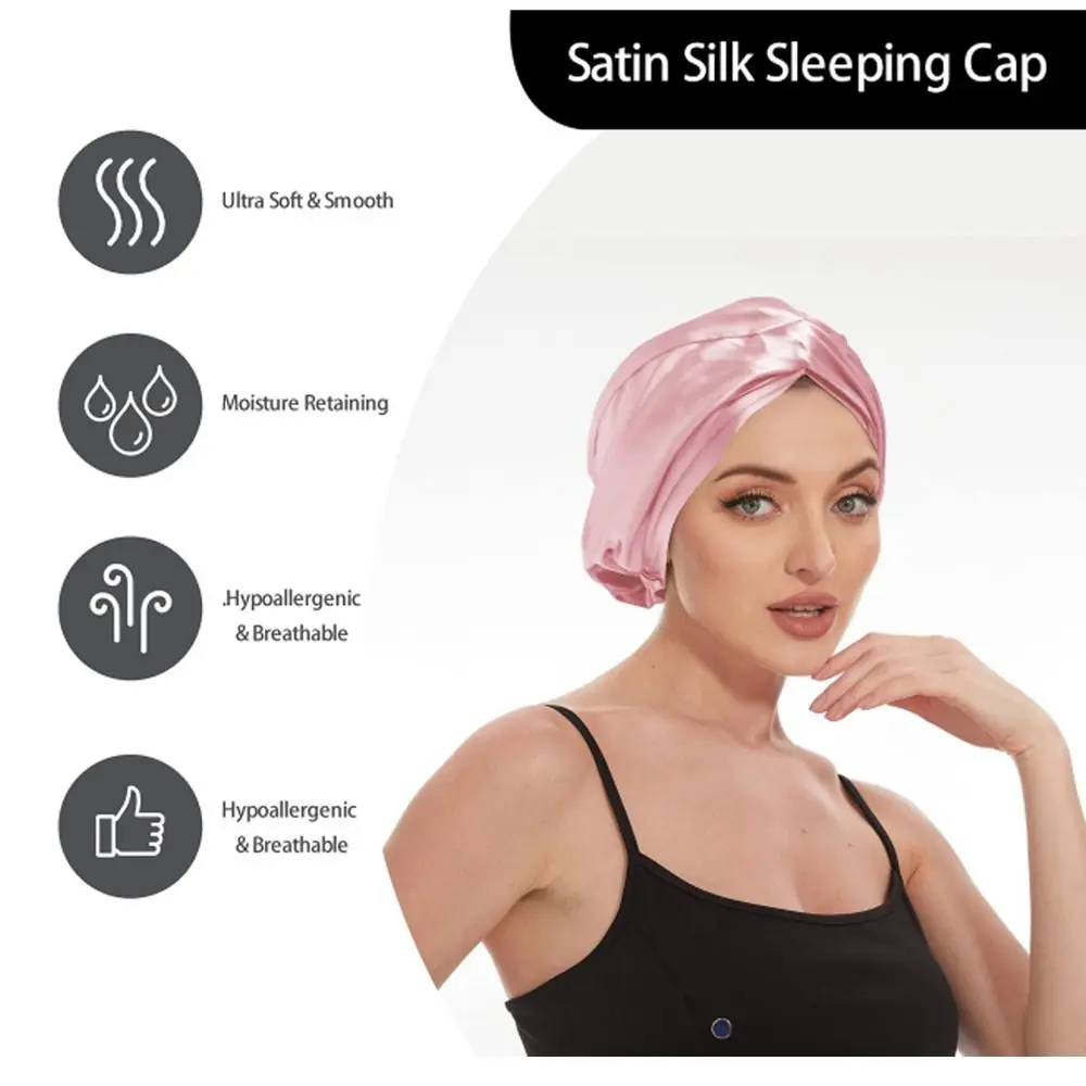 Double-layer Satin Sleep Cap Soft Elastic Adjustable Silky Satin Bonnet Curly Hair Headwear Hair Cap Sleeping