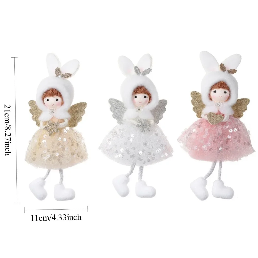 3pcs Cute Bunny Ear Angel, Sequin Tulle Dress Pendant -Christmas Tree Activity Decoration， for Christmas, New Year Gift