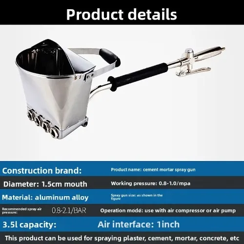 63cm Cement Mortar Spraying Spray Gun Automatic Mortar Cement Mortar Spraying Gun Interior Exterior Walls Pneumatic Tools