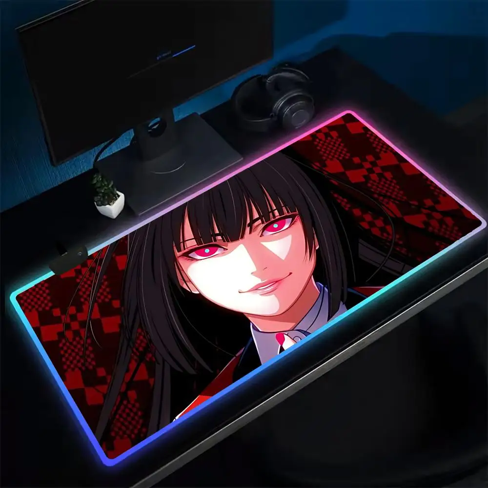 15-Anime K-Kakegurui Mouse Pad Anime Gaming Mouse Pad LED Table Pads Backlit Rubber Desktop XXL Mousepad RGB Desk Mats