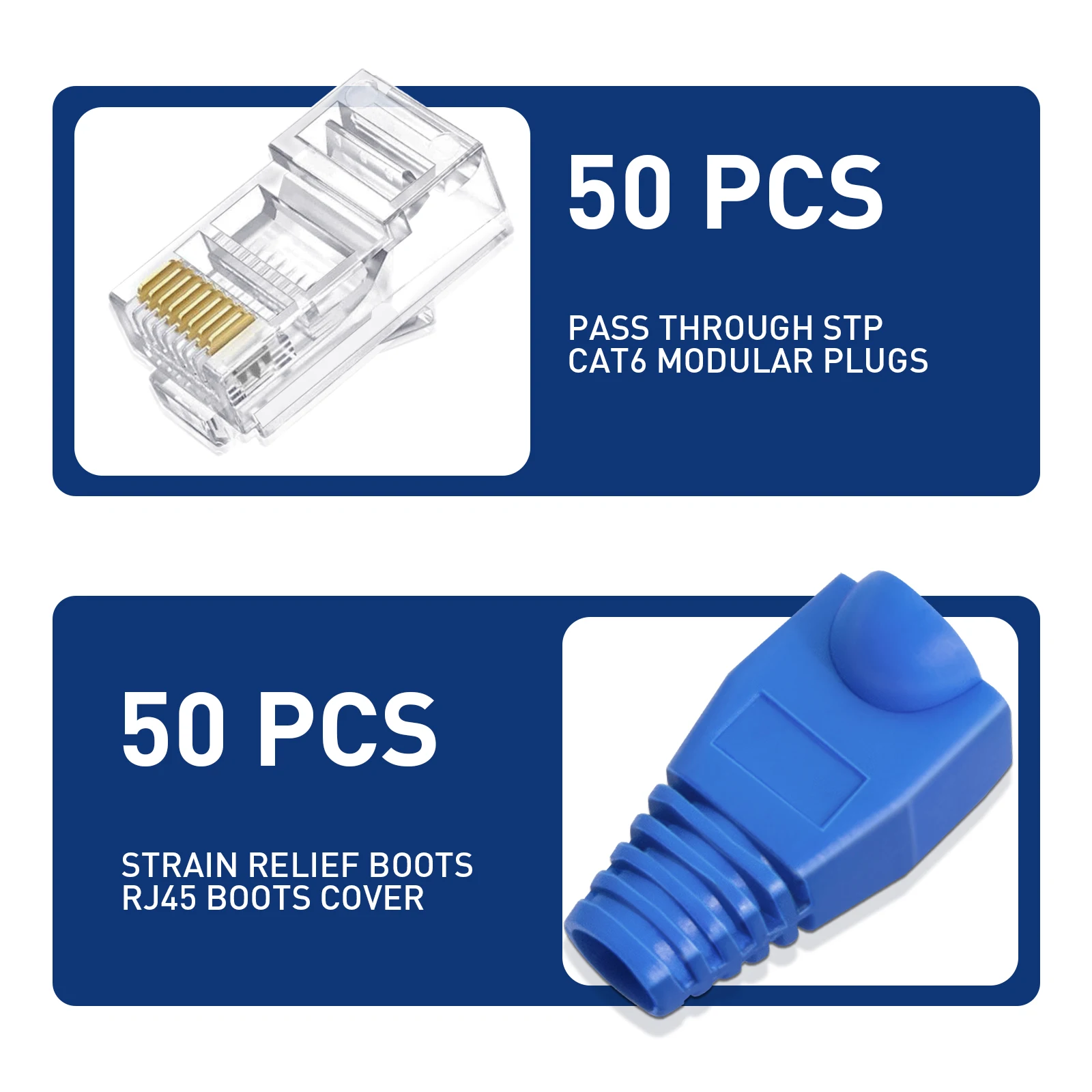 ZoeRax 50PCS RJ45 Cat6 CAT5E Ungeschirmter Pass-Through-Stecker und Zugentlastungs-Stiefel-Kit Vergoldeter 8P8C RJ45-Modularstecker – Detail 2