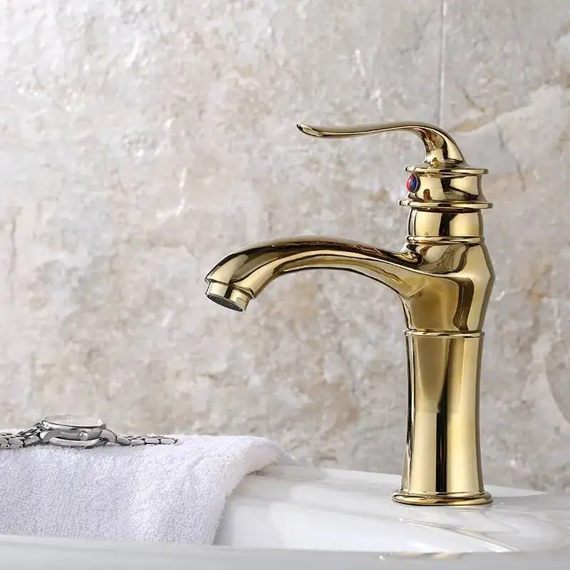 

Golden Household Basin Washbasin Bathroom Sink Bathtub All Copper Hot And Cold Water Faucet
