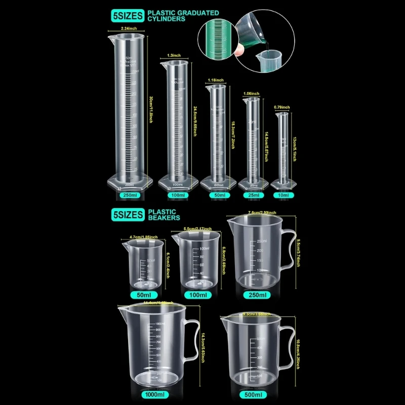 11Pcs Graduated Cylinders, Beakers and Pipettes Set For School Science Labs, Cylinders, Beakers Pipettes Set With Brush