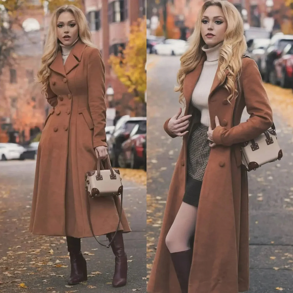 

Vintage Women Long Overcoat Double Breasted Wool Blends Jacket Blazers Autumn Winter One Piece Outwear Customized