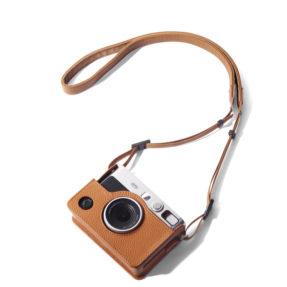 Instant Camera Storage Bag Suitable for Fujifilm Instax Mini Evo Leather Vintage Camera Bag Leather Case with Shoulder Strap