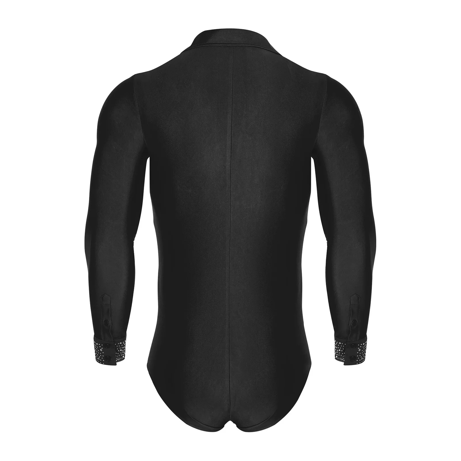 New Mens Rhinestones Ballet Latin Dance Costume Long Sleeve Bodysuit Jumpsuit Modern Dancewear for Performance Competition Party