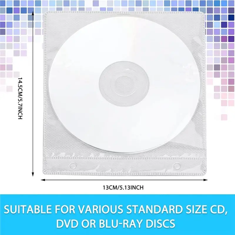 ABZL Double Sided Cd Sleeves 200 Pcs DVD Envelopes Refill Plastic Disc Holder Cases For Blank Storage Binders For Protection