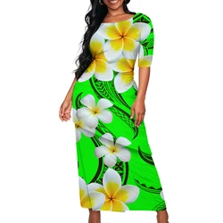 Samoan Tribal Floral Print Custom Polynesian Art Design Lady Puletasi Casual Dress Custom Designed Banquet Dress