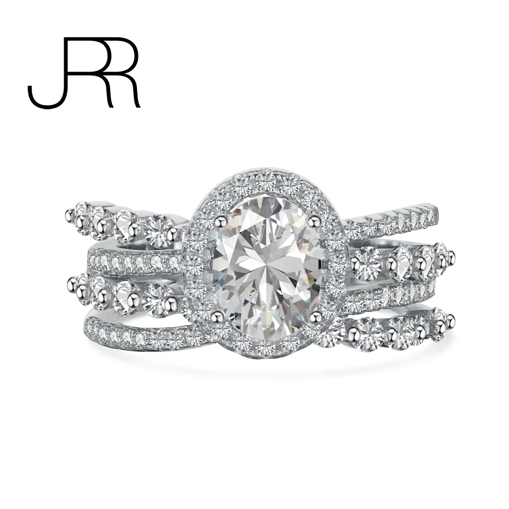 

JRR Unique 100% 925 Sterling Silver 6*8MM Oval Bridal Simulated Diamond Wedding Anniversary Party Fine Women Ring Jewerly Gift