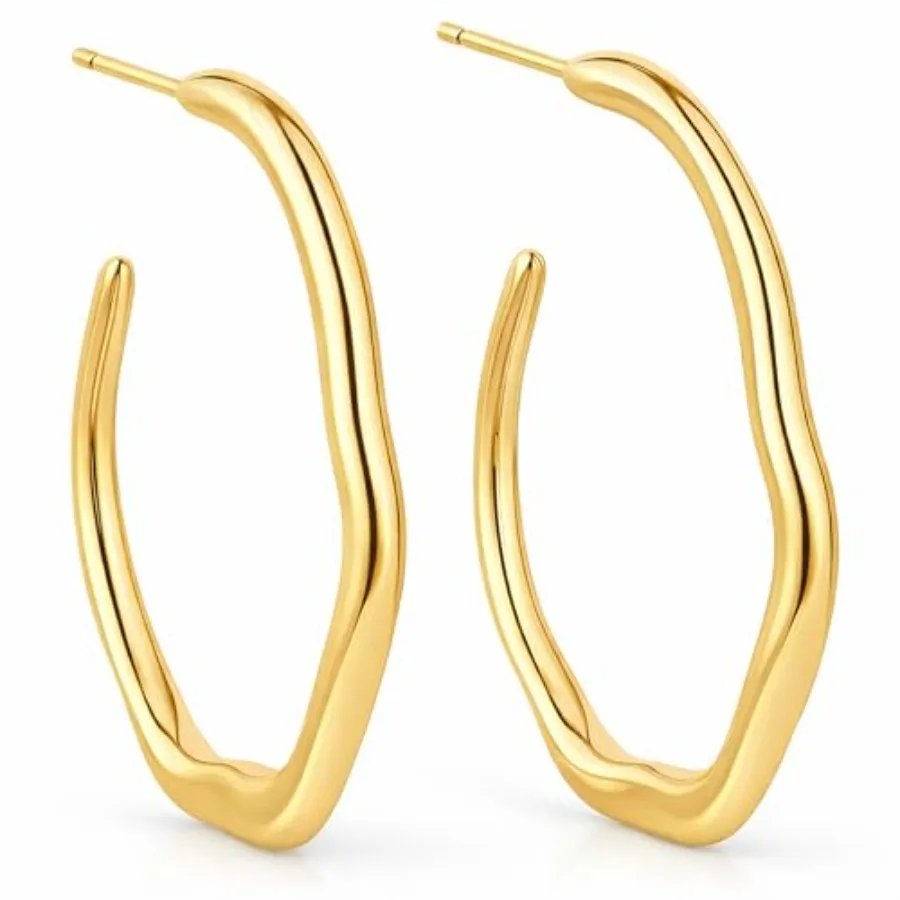 Waterproof Hoop Earrings for Woman Hypoallergenic Earrings 18K Real PVD Plated Hoops Hoops Chunky Earrings Tarnish Free Jewelry