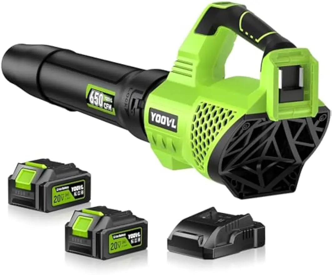 

Cordless Leaf Blower with 2 Batteries, 650CFM, 3 Speeds, Adjustable Strap for Lawn and Patio Cleaning