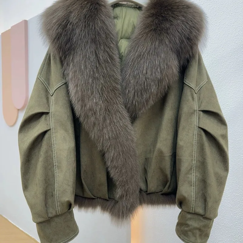 Style Large Fur Collar Motorcycle Short Fur-like Fur Coat Women's Best-selling Parker Down Jacket Outerwear New Autumn Winter