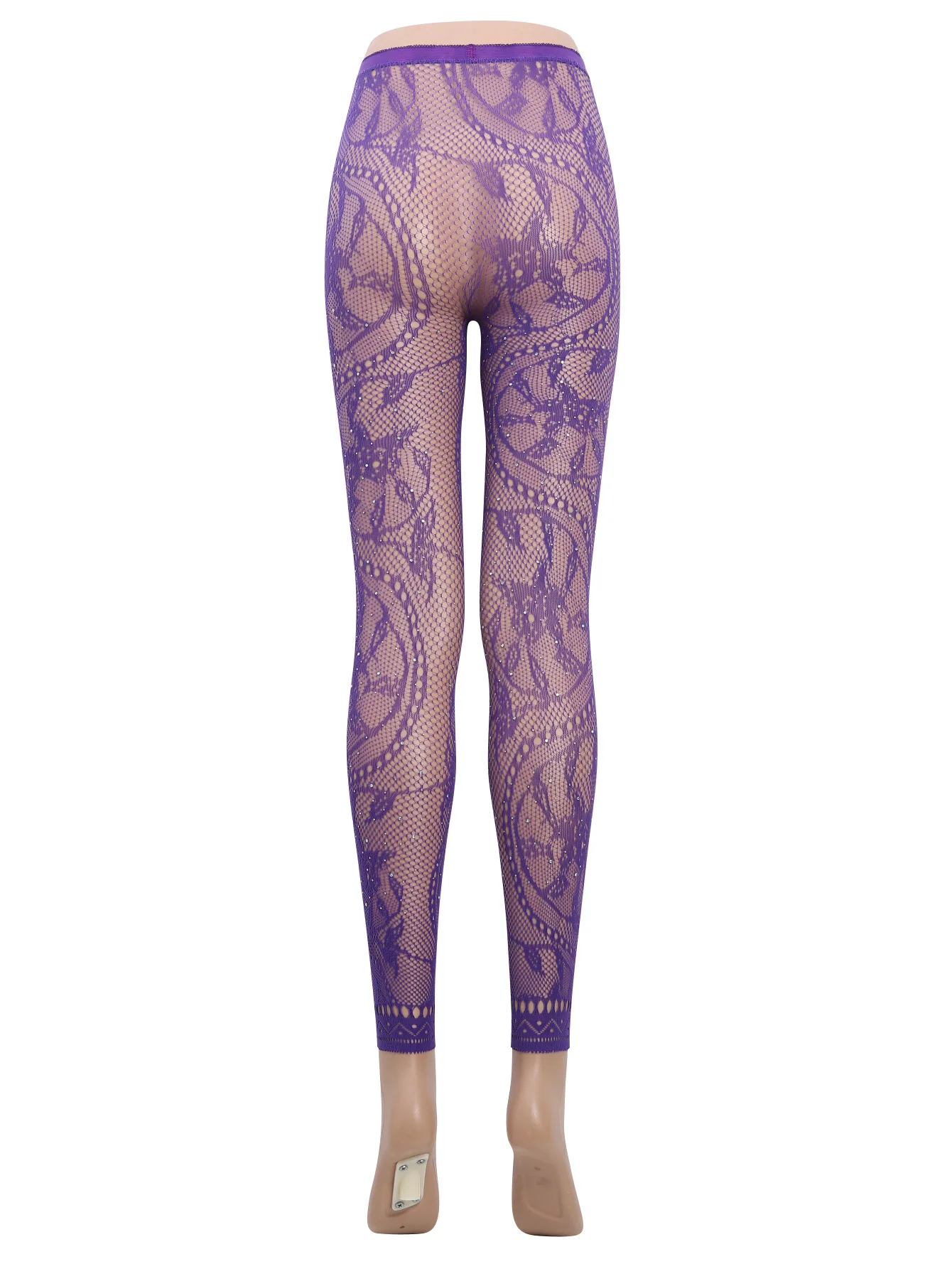Damen-Strumpfhose mit hoher Taille, glitzerndem Strass-Fischnetz, fußlose Strumpfhose, Leggings, farbiges Retro-Stil-Muster für 45–85 kg Gewicht – Detail 37