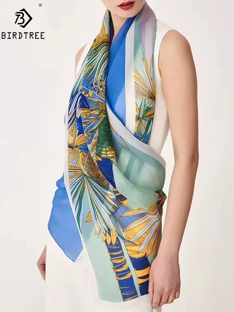 

Birdtree, 100%Mulberry Slik Elegant Shawl, 180cm Women Printed, Gifts Original Design Scarf, Summer Autumn New A46267QM