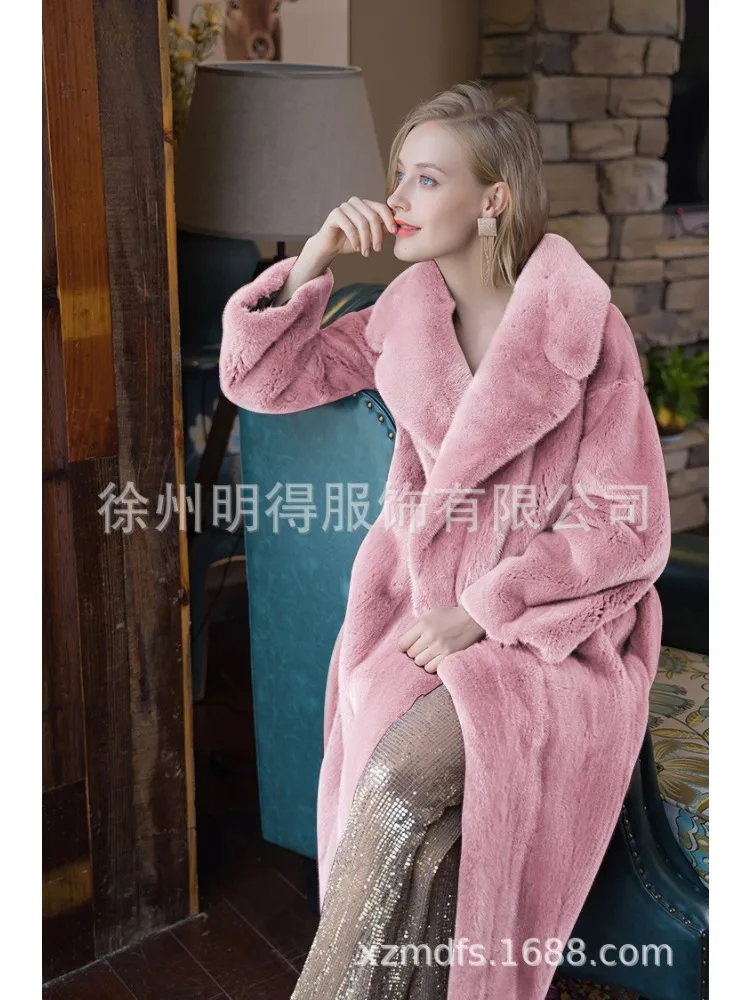 الفاخرة عالية الجودة الفراء خندق معطف حزام للنساء طويل فو الفراء معطف شتاء دافئ رقيق لينة التلبيب معطف طويل الأكمام ملابس خارجية #3