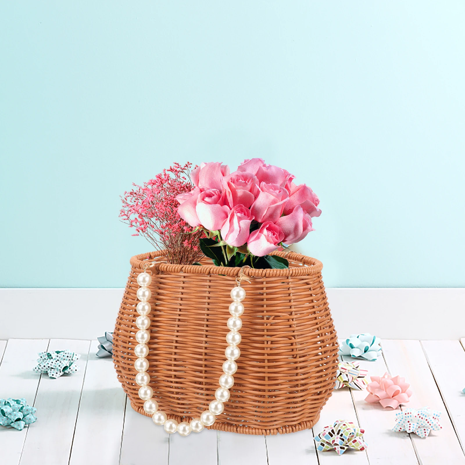

Multipurpose Woven Basket Hand Woven Texture Flower Basket Rustic Storage Holder Decorative Flower Arrangement Supply