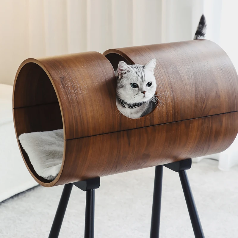 Black walnut curved wood pet bed removable and washable/cat nest cat climbing frame universal in all seasons