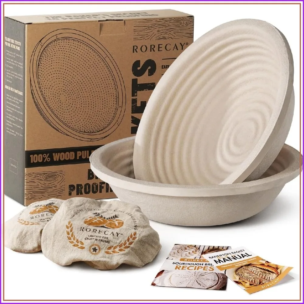 9" Round Sourdough Banneton Set of 2, Natural Wood Pulp, Non-Stick Dough Proofing Baskets