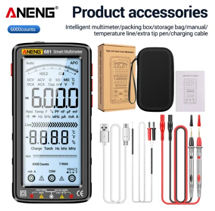 

Профессиональный мультиметр ANENG681, бесконтактный тестер напряжения, измеритель переменного и постоянного тока, цифровой измеритель с ЖК-дисплеем и автоматическим выбором диапазона