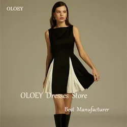 OLOEY A-line Black And White Prom Dress Draped Mini-length Above The Knee Wedding Party Dress Cocktail Dress Summer Dress