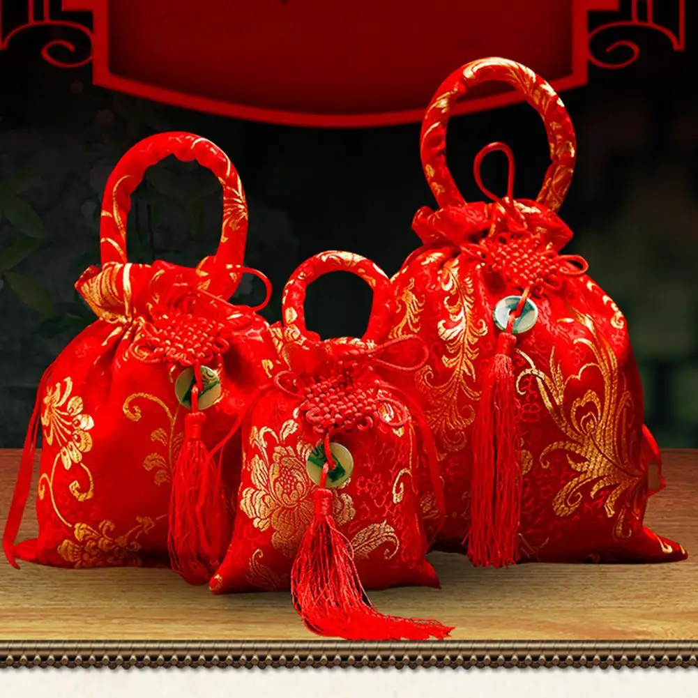 Chinese Style Embroidery Flower Drawstring Bag Candy Bag Floral Jewelry Packing Bag Bucket Bag Ethnic Style Festive Sugar Bag