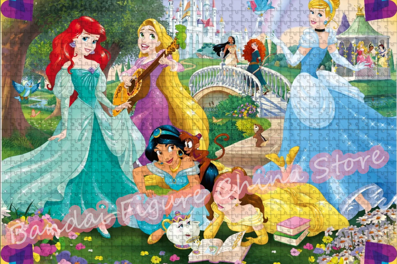 Disney princesa figura quebra-cabeça 300/500/1000 peças cinderela neve branca sono beleza quebra-cabeças para crianças brinquedos educativos