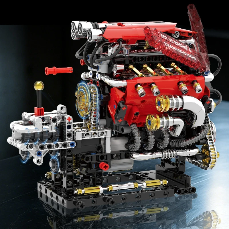 Mini Bricks Simulated V8 Engine MOC Model, Mechanical Structure DIY Assembly Tabletop Collectible Display Ornament