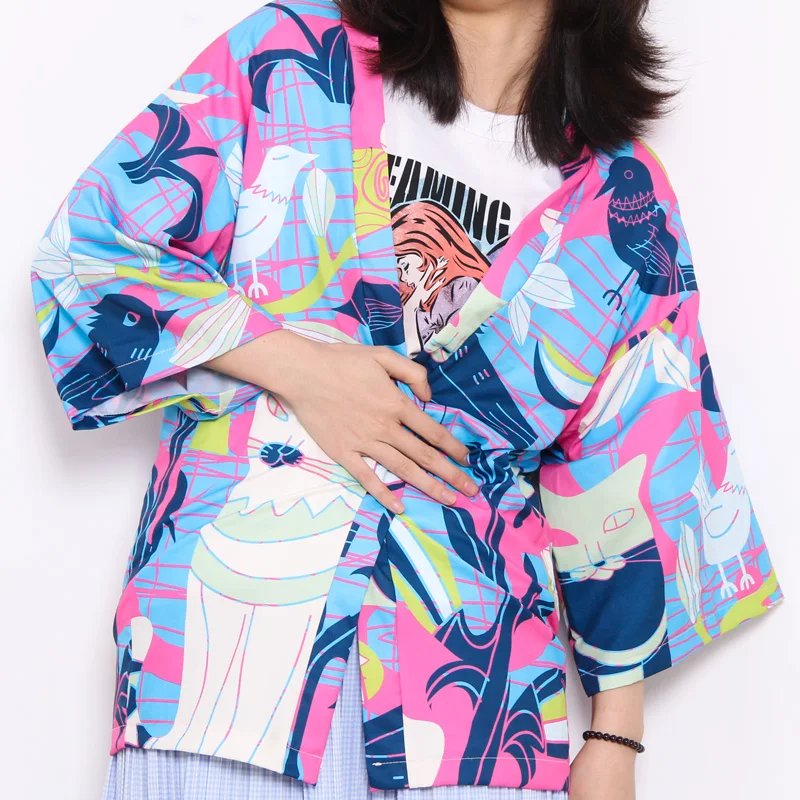 Japońskie kimono Yukata Samurai Kimono Man Cat Print Shirt Odzież Harajuku Kardigan Dla MężczyznTraditionalne Kimono Haori Kobiety