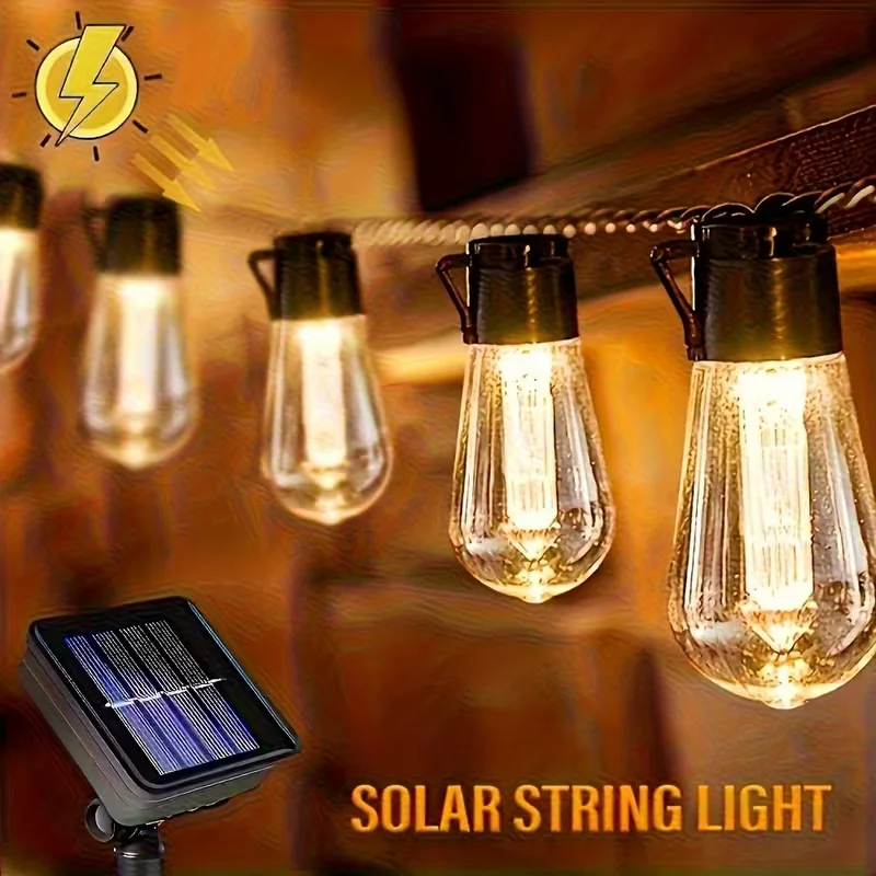 

Solar String Lights Outdoor Waterproof,8 Modes LED Globe Bulb Fairy Lights for Garden Patio Party Camping Decor - Warm White