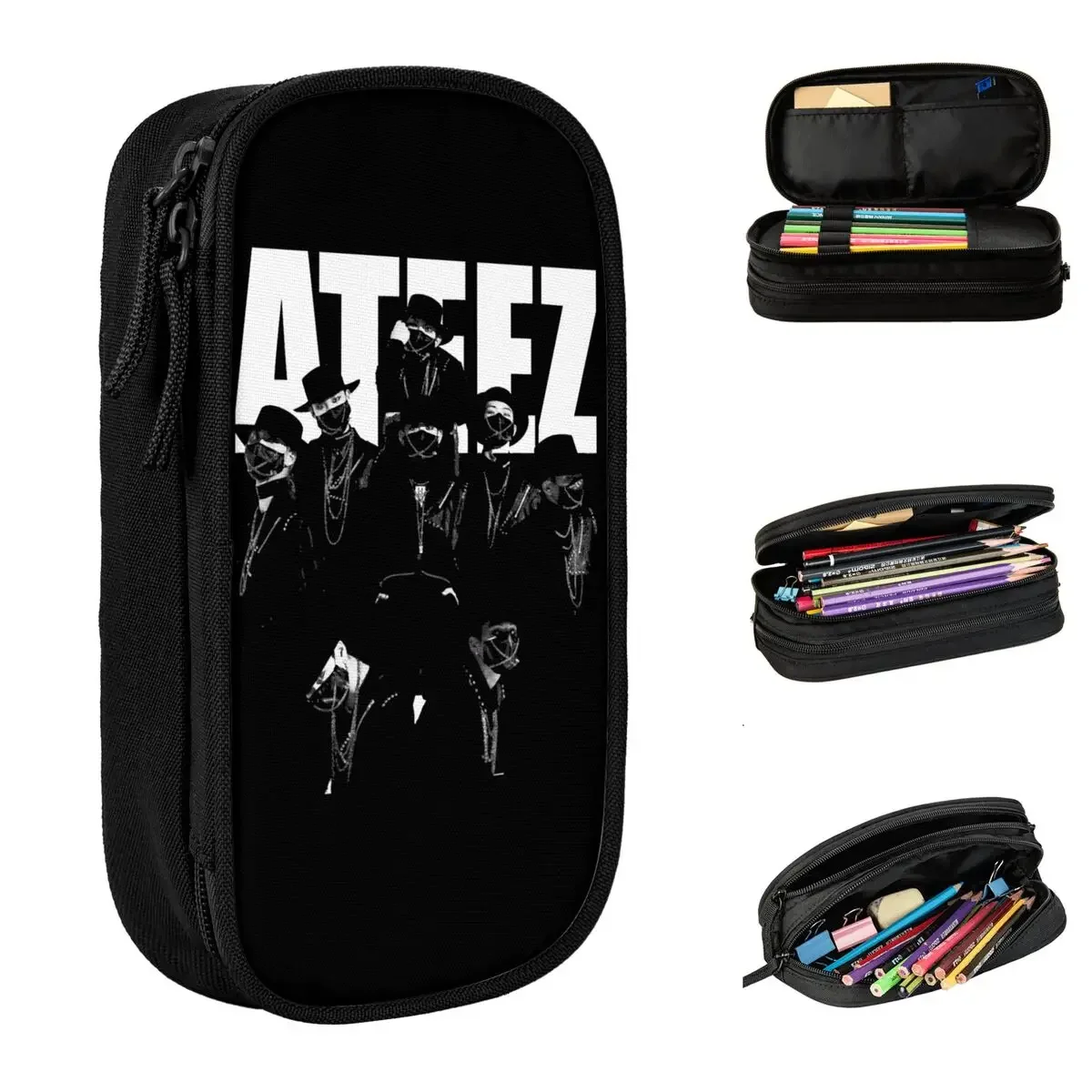 

Kpop Ateez Music Vintage Pencil Cases Lovely Pen Bag Girl Boy Large Storage Students School Gift Pencilcases