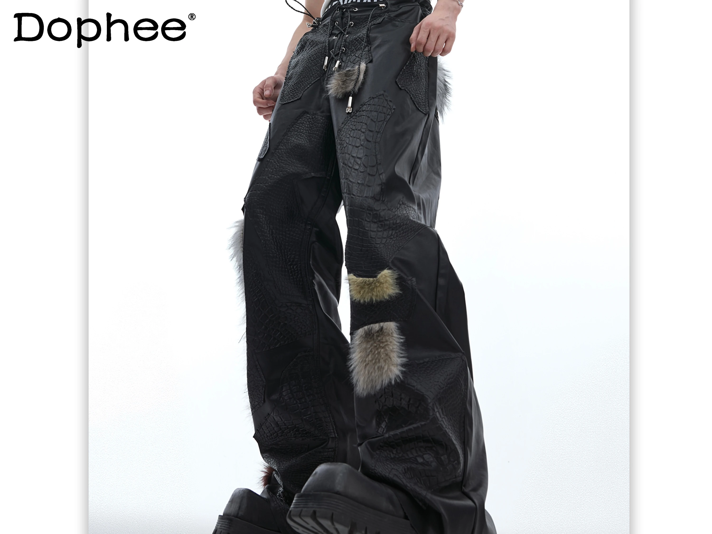 

Fashion 2024 Autumn Irregular Multi-Element Splicing Leather Pants Trendy Male Personality Chic Trousers Loose Comfort Trousers