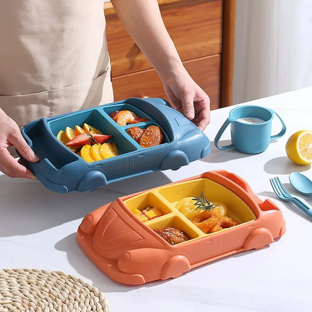 

Creative Car Shaped Dinner Plate Cartoon Drop Resistant Children's Tableware Set Compartment Wheat Straw Feeding Food Tray