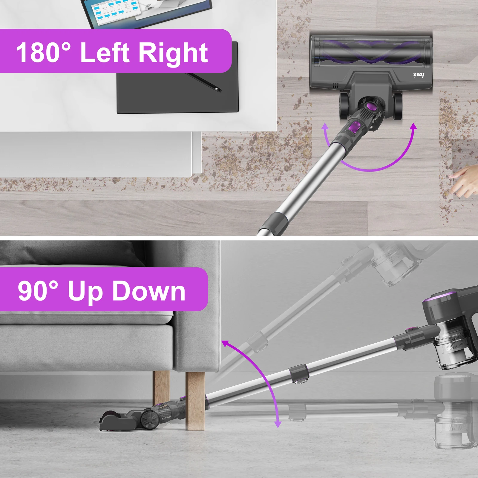 مكنسة كهربائية لاسلكية ، 20 كيلو باسكال ، عصا Vac ، بطارية mAh ، ما يصل إلى 40 دقيقة وقت تشغيل ، لشعر الحيوانات الأليفة ، والأرضية الصلبة ، والسجاد