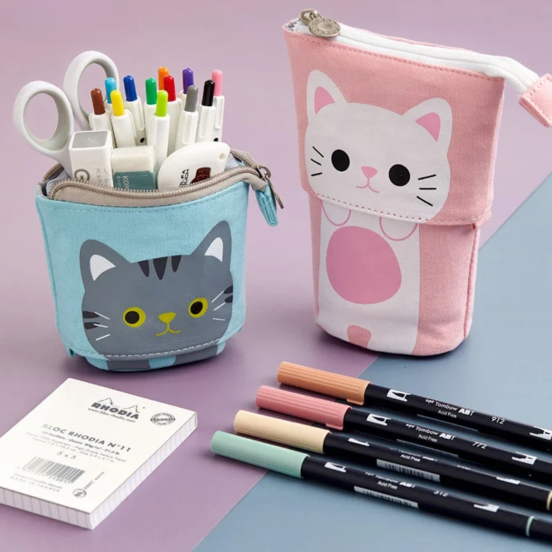 Cute Large Capacity Retractable Pencil Case Kawaii Pen Box Girls Cosmetic Storage Bag Stationery School Office Supplies