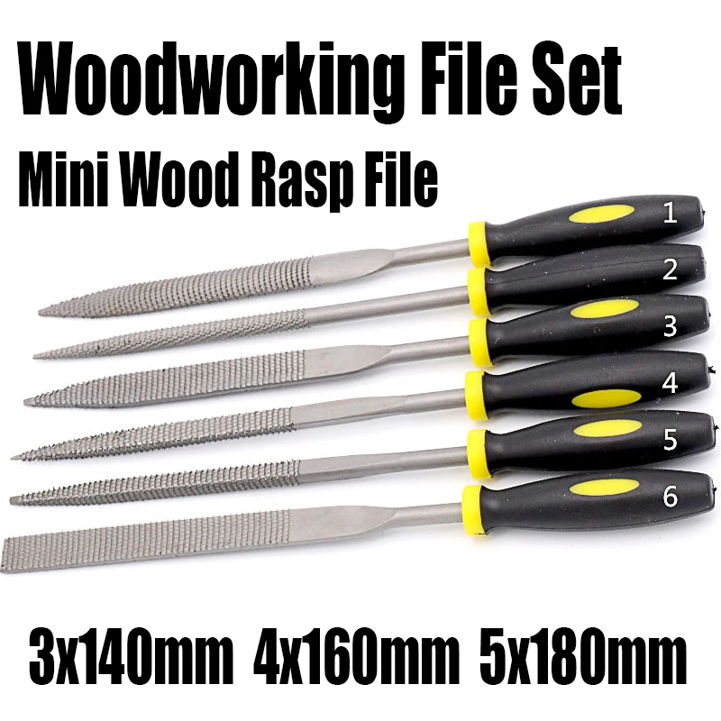 6PCS Woodworking File Set 4x160mm 3x140mm 5x180mm Mini Wood Rasp Needle File Woodworking Tool For Wood/Plastic/Rubber Etc