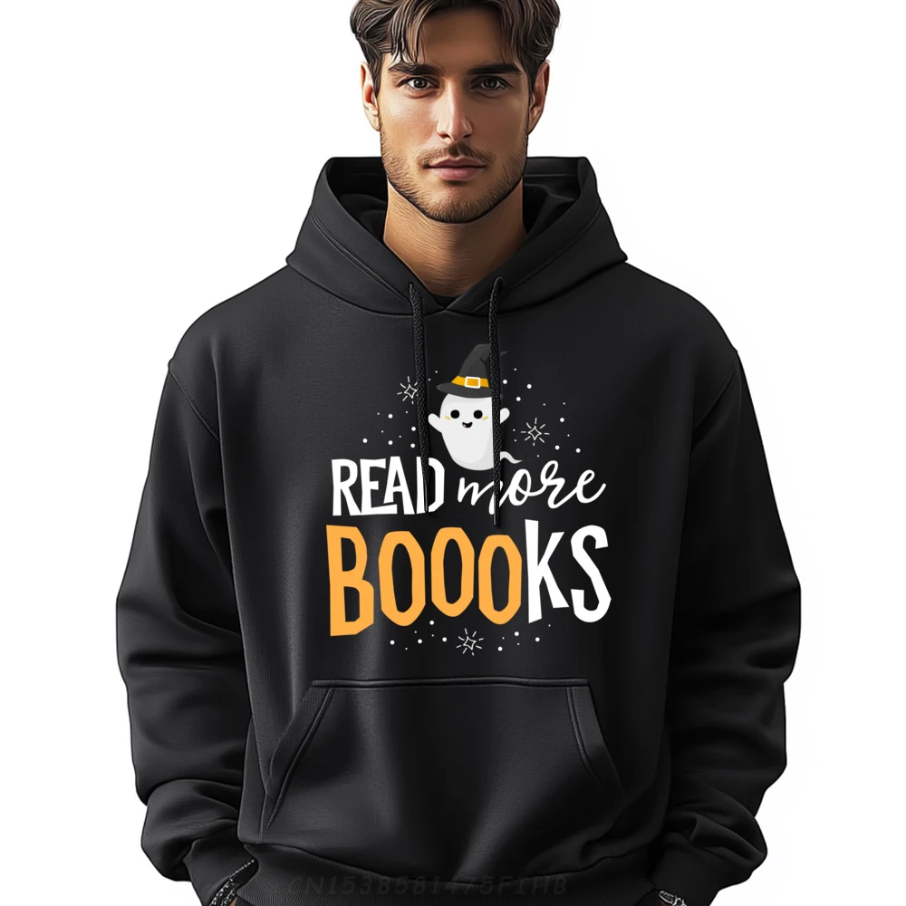 Read More Books Librarian English Teacher Boo Halloween Red And Black Graphic Hoodie Men's Sweatshirts