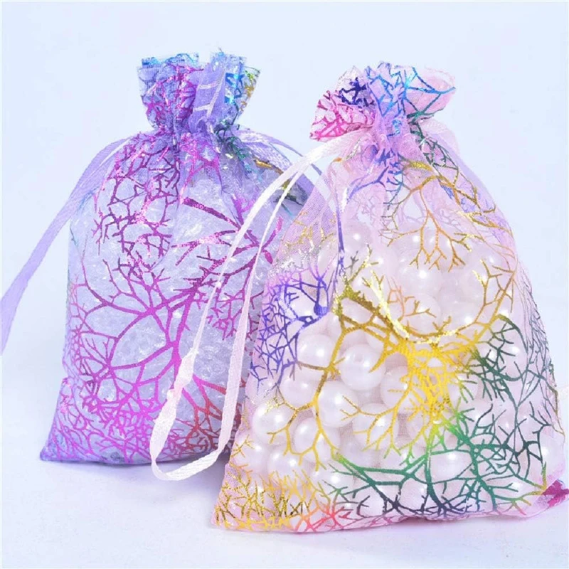 100PCS Sacchetti di organza 13x18CM Gioielli Maglia con coulisse Collana regalo Carte Borse per sacchetti di caramelle campione festa di nozze