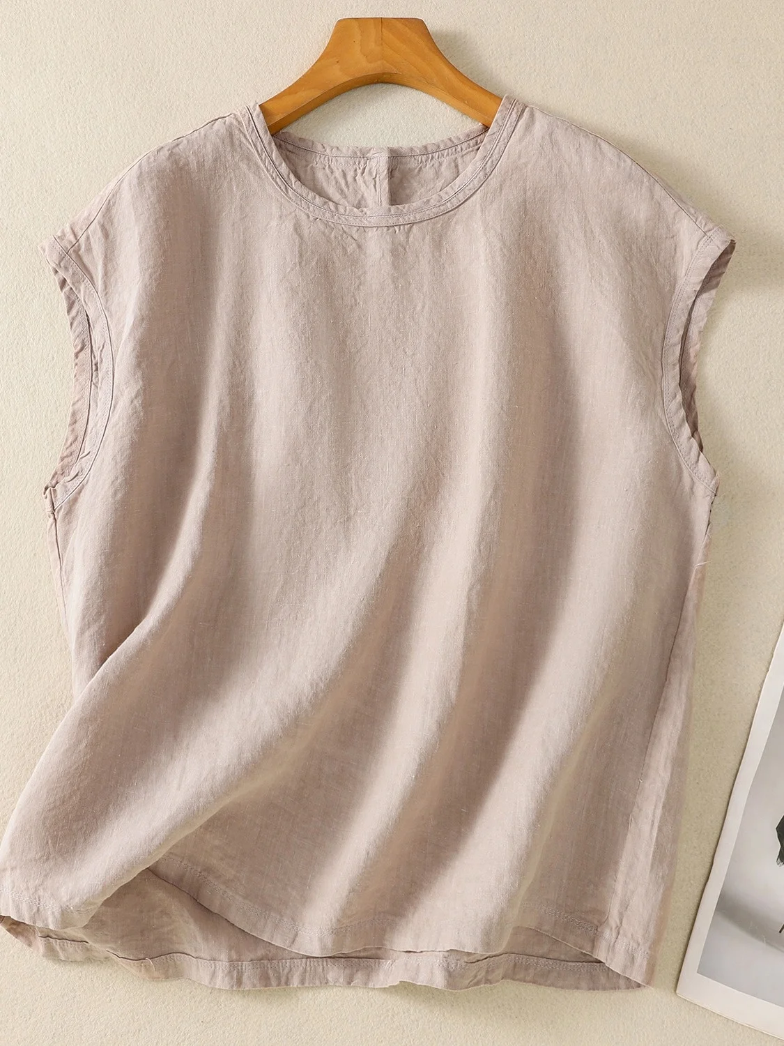 

Simple Cotton Linen Svel Vest Women Summer Loose Slim round Ne Overhead Thin Breathable Top Comfortable Commute Sle