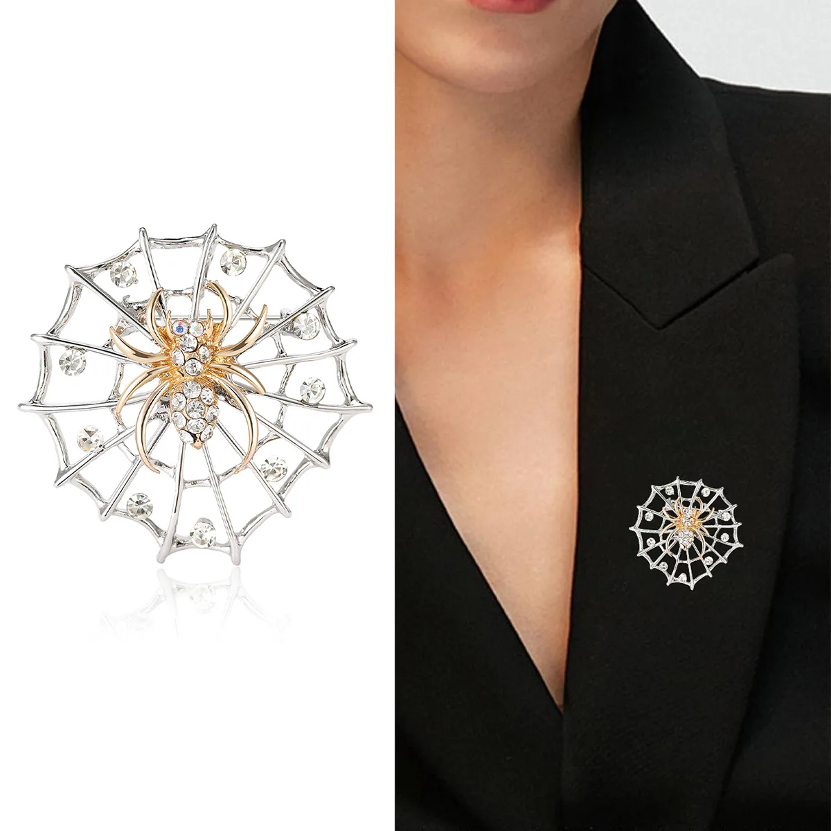 Vintage Spider Web Spider Brooch Women's Neutral Insect Pin 2 Colors Optional Party Casual Accessories for Halloween Gifts