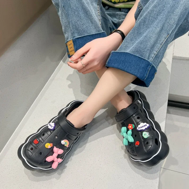 Rubber Slippers Flat Shoes Female Cover Toe Slides Summer Clogs Woman Soft Beach Fabric Concise PU Casual Fretwork Basic