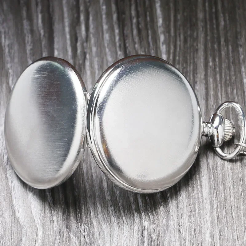 Silver Alloy Case Full Hunter Design Clock Arabic Numeral Display Quartz Pocket Watch for Men Women with Pendant Chain Timepiece