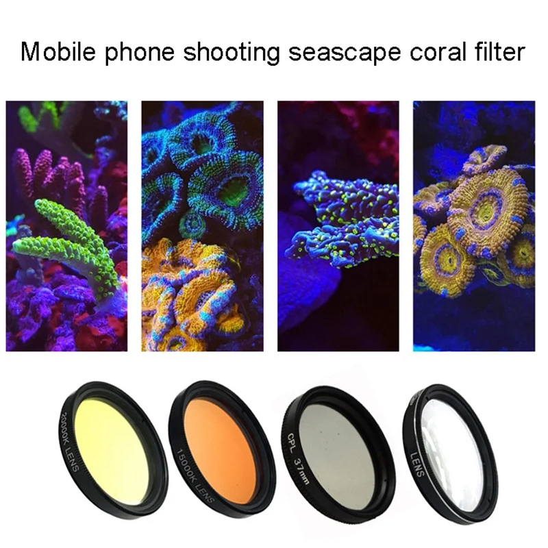 Filtro de lente da câmera do aquário smartphone 4 em 1 kit amarelo laranja lente filtro para coral reef aquário fotografia