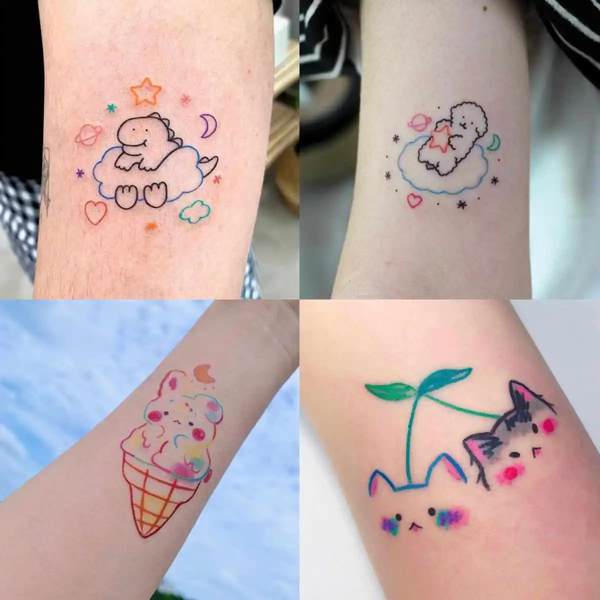 

4 Sheets Waterproof Temporary Tattoo Stickers Cartoon Nebula Moon Rabbit Cute Ins Dinosaur Flash Tattoo Fake Tattoo Women