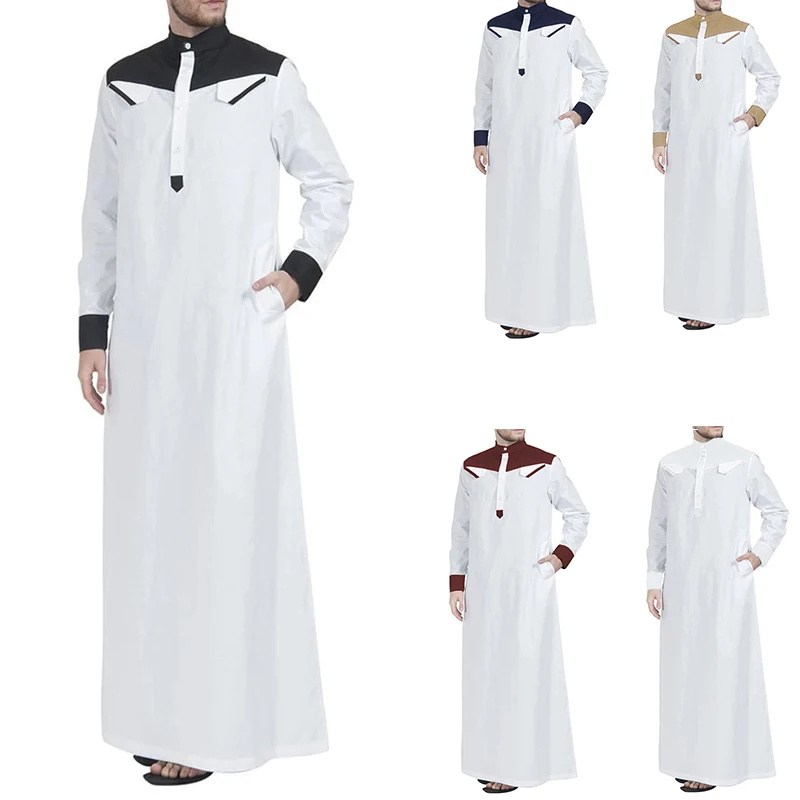 Ramadan Muslim Men Long Sleeve Thobe Jubba Middle East Saudi Arab Kaftan Islamic Abaya Dubai Robes Ramadan Dishdasha