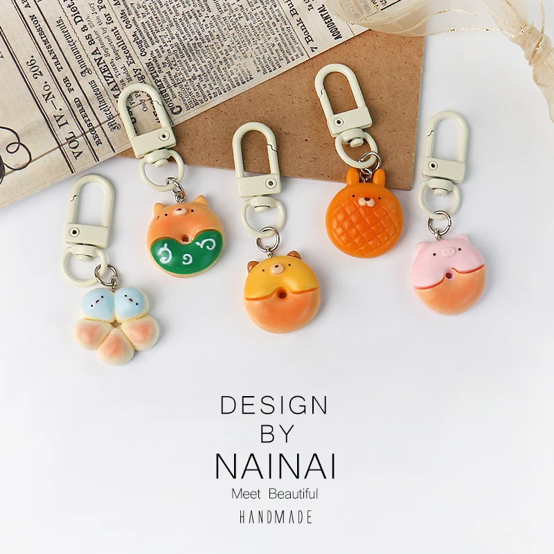 Creative Doughnut Bread Animal Keychain Fun Bag Accessories Quirky Pendant Bag Decorations Simulated Funny Creative Hanging D...