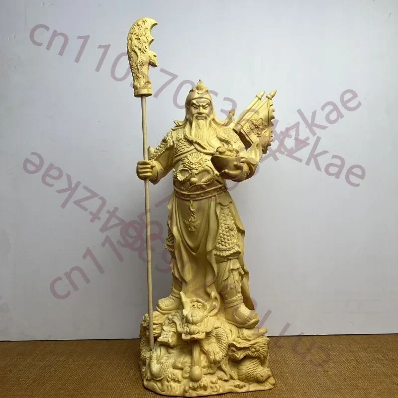 Hand-Carved Hinoki Wood Guan Gong Statue - 11.8