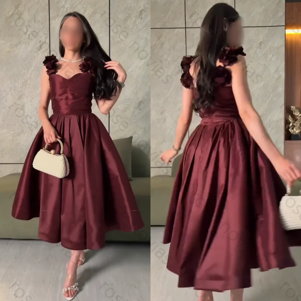 

Высокое качество, индивидуальное атласное платье миди с цветочной аппликацией и вырезом в форме сердца, вечерние платья миди на заказ, элегантная официальная вечеринка