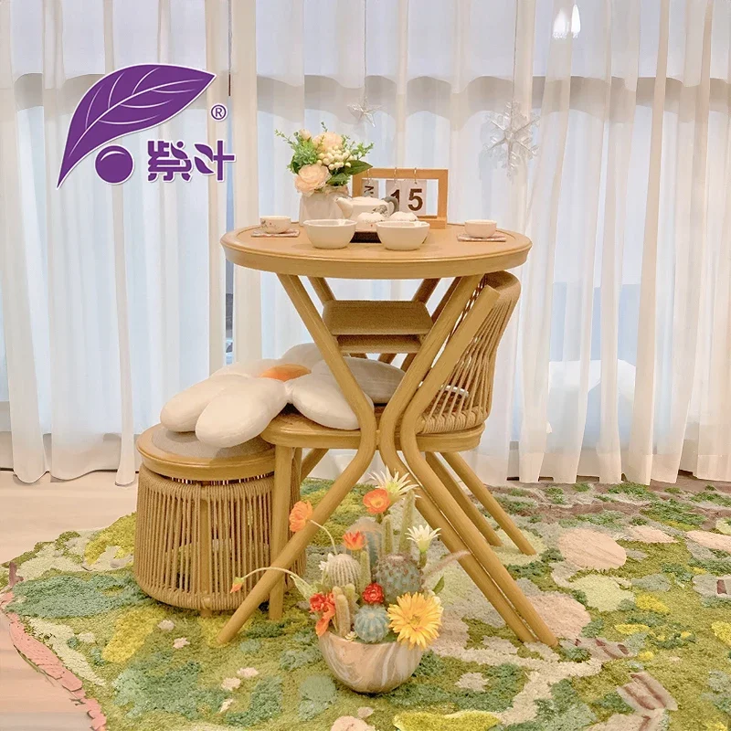 table and chair small apartment tea  combination simple Internet celebrity leisure home sunscreen reading rattan