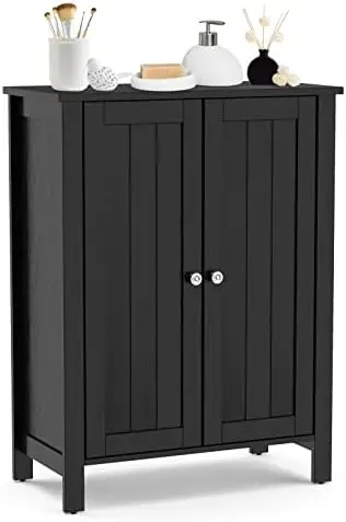 

Bathroom Floor Cabinet - Freestanding Side Organizer with Double Doors & Adjustable , Wooden Cabinet for Living Room, Bedr